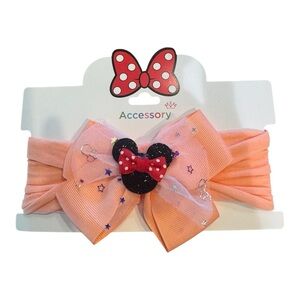 Peach Kids Bow Headband with Black Minnie Accent